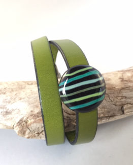 bracelet-cuir-leather-glassbead-jewellery-green rikiel